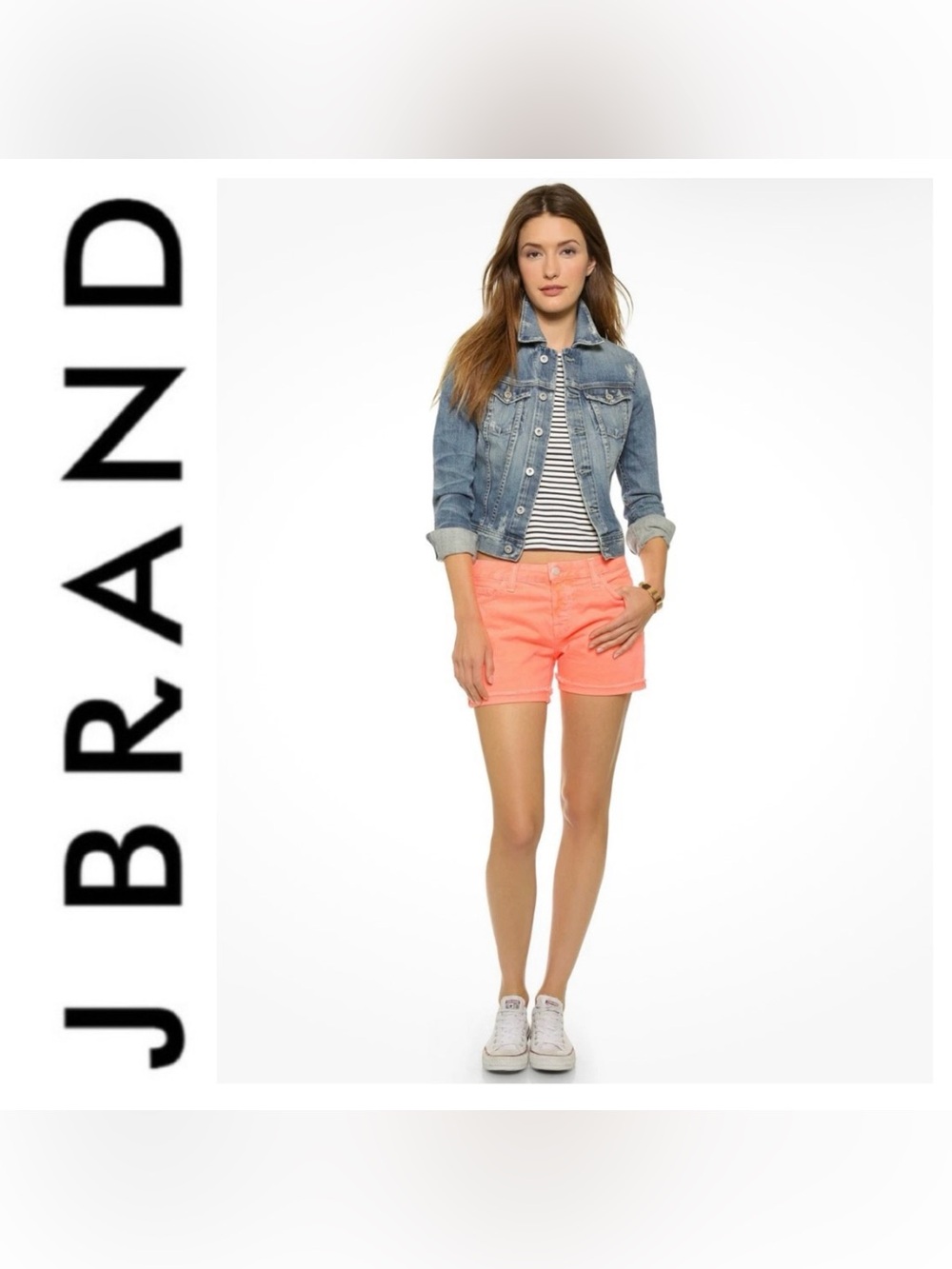 J Brand Joanie in Flamingo Orange Frayed Cuff Short Size 25